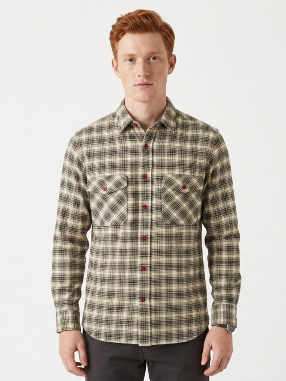 Woolrich Warren Check Flannel Shirt Men's Medium Black Cream Plaid Overshirt